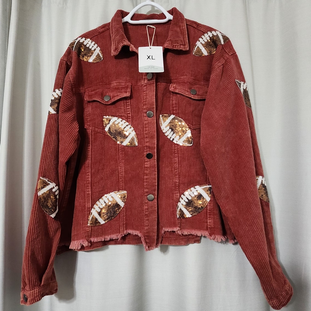 Corduroy Jacket with Sequin Footballs